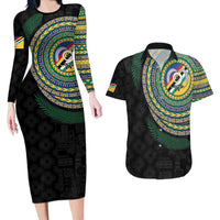Torba Tribal Tattoo with Namele Leaves Couples Matching Long Sleeve Bodycon Dress and Hawaiian Shirt