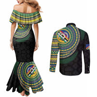 Torba Tribal Tattoo with Namele Leaves Couples Matching Mermaid Dress and Long Sleeve Button Shirt