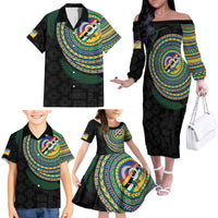 Torba Tribal Tattoo with Namele Leaves Family Matching Off The Shoulder Long Sleeve Dress and Hawaiian Shirt