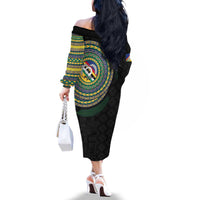 Torba Tribal Tattoo with Namele Leaves Family Matching Off The Shoulder Long Sleeve Dress and Hawaiian Shirt