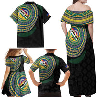 Torba Tribal Tattoo with Namele Leaves Family Matching Off Shoulder Maxi Dress and Hawaiian Shirt