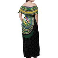 Torba Tribal Tattoo with Namele Leaves Family Matching Off Shoulder Maxi Dress and Hawaiian Shirt