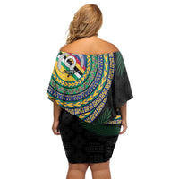 Torba Tribal Tattoo with Namele Leaves Family Matching Off Shoulder Short Dress and Hawaiian Shirt