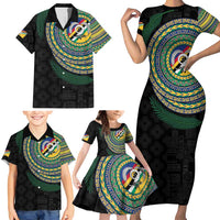 Torba Tribal Tattoo with Namele Leaves Family Matching Short Sleeve Bodycon Dress and Hawaiian Shirt