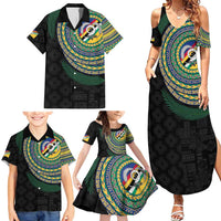 Torba Tribal Tattoo with Namele Leaves Family Matching Summer Maxi Dress and Hawaiian Shirt