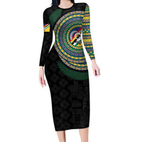 Torba Tribal Tattoo with Namele Leaves Long Sleeve Bodycon Dress