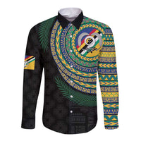 Torba Tribal Tattoo with Namele Leaves Long Sleeve Button Shirt