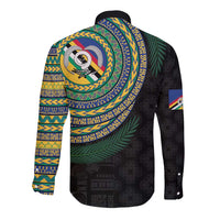 Torba Tribal Tattoo with Namele Leaves Long Sleeve Button Shirt