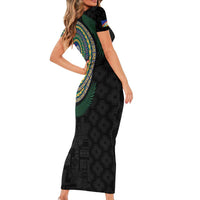 Torba Tribal Tattoo with Namele Leaves Short Sleeve Bodycon Dress