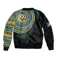 Torba Tribal Tattoo with Namele Leaves Sleeve Zip Bomber Jacket