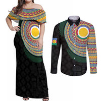Shefa Tribal Tattoo with Namele Leaves Couples Matching Off Shoulder Maxi Dress and Long Sleeve Button Shirt