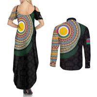Shefa Tribal Tattoo with Namele Leaves Couples Matching Summer Maxi Dress and Long Sleeve Button Shirt