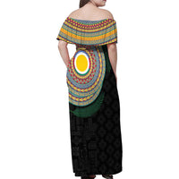 Shefa Tribal Tattoo with Namele Leaves Family Matching Off Shoulder Maxi Dress and Hawaiian Shirt