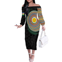 Shefa Tribal Tattoo with Namele Leaves Off The Shoulder Long Sleeve Dress