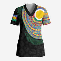 Shefa Tribal Tattoo with Namele Leaves Scrub Top - Polynesian Pride