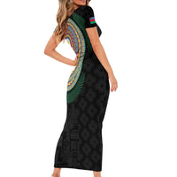 Shefa Tribal Tattoo with Namele Leaves Short Sleeve Bodycon Dress