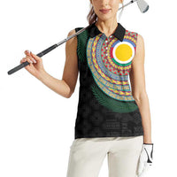 Shefa Tribal Tattoo with Namele Leaves Women Sleeveless Polo Shirt