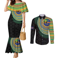 Tafea Tribal Tattoo with Namele Leaves Couples Matching Mermaid Dress and Long Sleeve Button Shirt