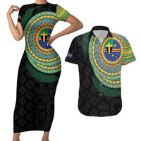 Tafea Tribal Tattoo with Namele Leaves Couples Matching Short Sleeve Bodycon Dress and Hawaiian Shirt