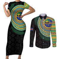 Tafea Tribal Tattoo with Namele Leaves Couples Matching Short Sleeve Bodycon Dress and Long Sleeve Button Shirt