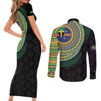 Tafea Tribal Tattoo with Namele Leaves Couples Matching Short Sleeve Bodycon Dress and Long Sleeve Button Shirt