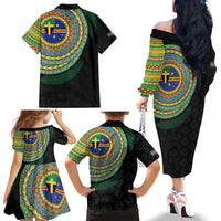 Tafea Tribal Tattoo with Namele Leaves Family Matching Off The Shoulder Long Sleeve Dress and Hawaiian Shirt