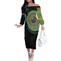 Tafea Tribal Tattoo with Namele Leaves Family Matching Off The Shoulder Long Sleeve Dress and Hawaiian Shirt