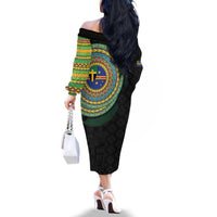 Tafea Tribal Tattoo with Namele Leaves Family Matching Off The Shoulder Long Sleeve Dress and Hawaiian Shirt