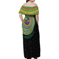 Tafea Tribal Tattoo with Namele Leaves Family Matching Off Shoulder Maxi Dress and Hawaiian Shirt
