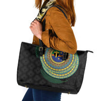 Tafea Tribal Tattoo with Namele Leaves Leather Tote Bag