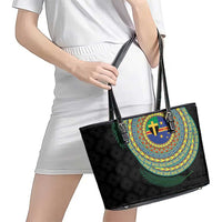 Tafea Tribal Tattoo with Namele Leaves Leather Tote Bag