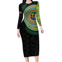 Tafea Tribal Tattoo with Namele Leaves Long Sleeve Bodycon Dress