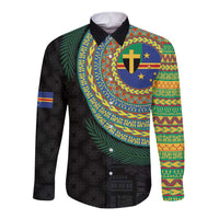 Tafea Tribal Tattoo with Namele Leaves Long Sleeve Button Shirt