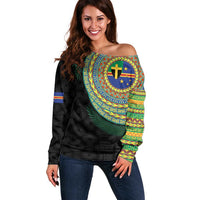 Tafea Tribal Tattoo with Namele Leaves Off Shoulder Sweater