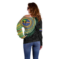 Tafea Tribal Tattoo with Namele Leaves Off Shoulder Sweater