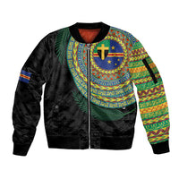 Tafea Tribal Tattoo with Namele Leaves Sleeve Zip Bomber Jacket LT03 Unisex Black - Polynesian Pride