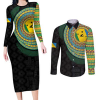 Malampa Tribal Tattoo with Namele Leaves Couples Matching Long Sleeve Bodycon Dress and Long Sleeve Button Shirt
