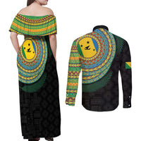 Malampa Tribal Tattoo with Namele Leaves Couples Matching Off Shoulder Maxi Dress and Long Sleeve Button Shirt