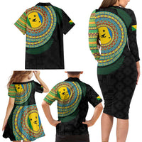 Malampa Tribal Tattoo with Namele Leaves Family Matching Long Sleeve Bodycon Dress and Hawaiian Shirt