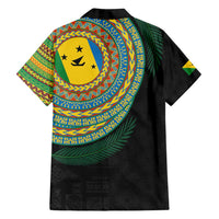 Malampa Tribal Tattoo with Namele Leaves Family Matching Off Shoulder Maxi Dress and Hawaiian Shirt