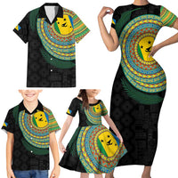 Malampa Tribal Tattoo with Namele Leaves Family Matching Short Sleeve Bodycon Dress and Hawaiian Shirt