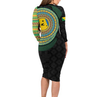 Malampa Tribal Tattoo with Namele Leaves Long Sleeve Bodycon Dress