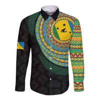 Malampa Tribal Tattoo with Namele Leaves Long Sleeve Button Shirt