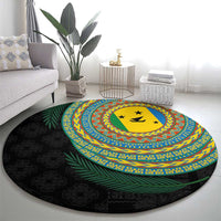 Malampa Tribal Tattoo with Namele Leaves Round Carpet