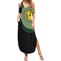 Malampa Tribal Tattoo with Namele Leaves Summer Maxi Dress