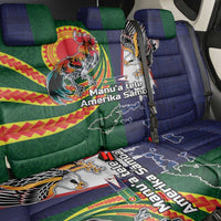 Manuʻa Islands and American Samoa Together Back Car Seat Cover Rooster and Eagle Mascot National Map and Flag Style