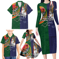 Manuʻa Islands and American Samoa Together Family Matching Long Sleeve Bodycon Dress and Hawaiian Shirt Rooster and Eagle Mascot National Map and Flag Style