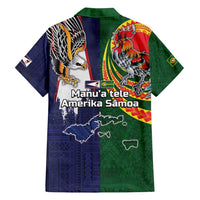 Manuʻa Islands and American Samoa Together Family Matching Long Sleeve Bodycon Dress and Hawaiian Shirt Rooster and Eagle Mascot National Map and Flag Style