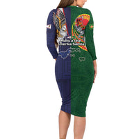 Manuʻa Islands and American Samoa Together Family Matching Long Sleeve Bodycon Dress and Hawaiian Shirt Rooster and Eagle Mascot National Map and Flag Style