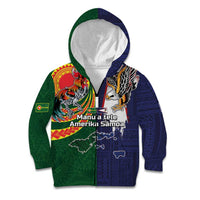 Manuʻa Islands and American Samoa Together Kid Hoodie Rooster and Eagle Mascot National Map and Flag Style